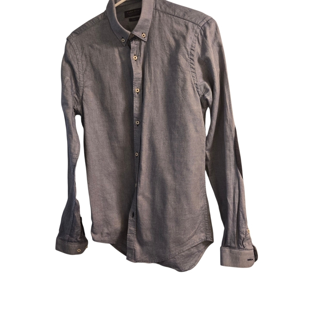 Zara Man Blue Button-up Long Sleeve Light Shirt Size S